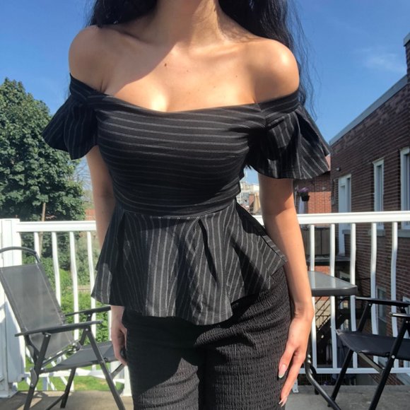 Black Striped Peplum Top - Picture 1 of 4
